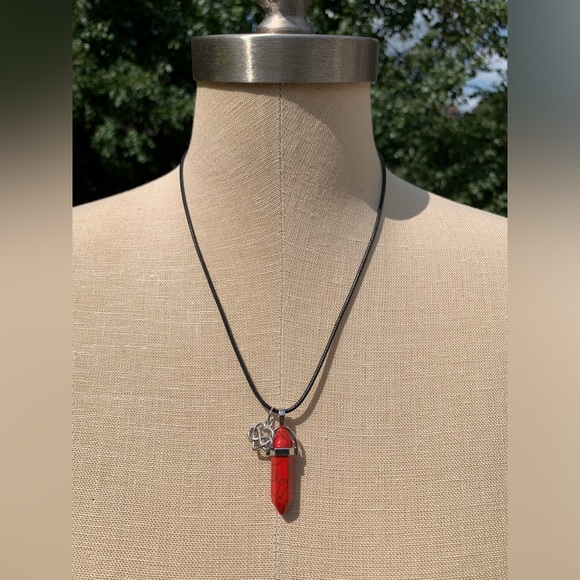 Handmade Blood Red Howlite/Turquoise Crystal Amulet Necklace & Infinity Charm - Picture 5 of 6